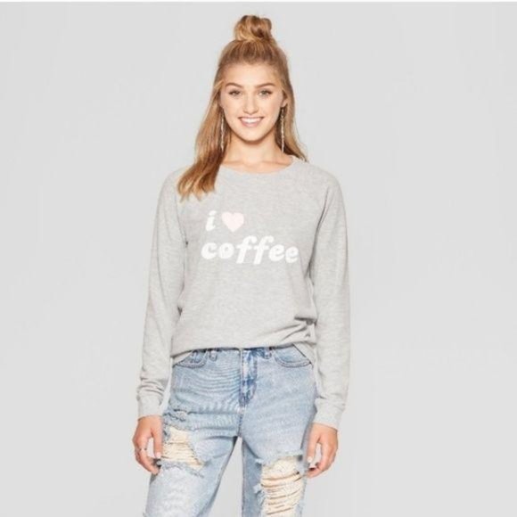 GRAYSON THREADS Gray Pink 'I Love Coffee' Pullover Sweatshirt Sz L - Picture 1 of 10